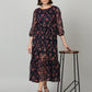 Souchii Women Navy Blue & Red Floral Chiffon A-Line Tiered Dress - Swadesiicart