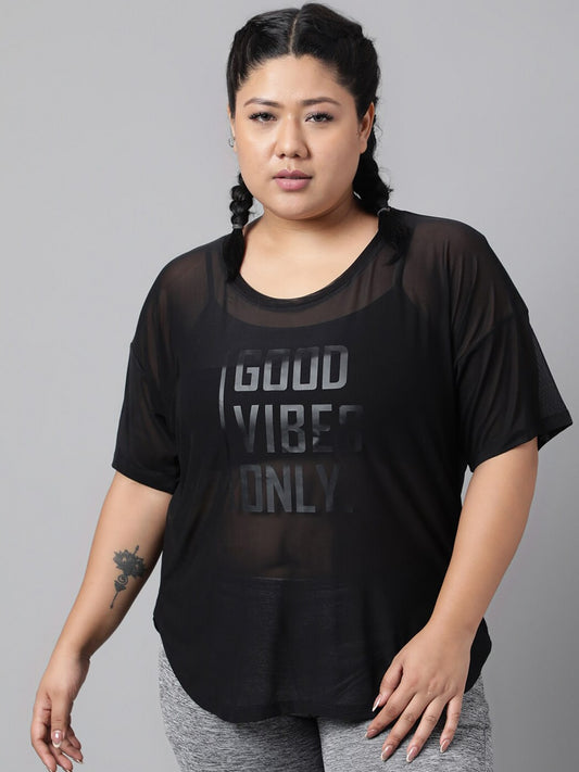 MKH Plus Size Typography Printed Drop-Shoulder Sleeves Dri-FIT Relaxed Fit Sports T-shirt - Swadesiicart