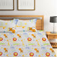 Home Sizzler White & Orange Cartoon Characters 210 TC Bedsheet with Pillow Covers - Swadesiicart