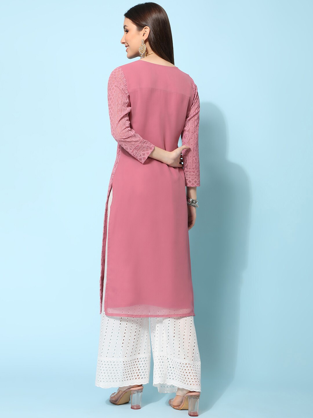 Kalini Ethnic Motifs Embroidered Chikankari Georgette Kurta | Swadesiicart