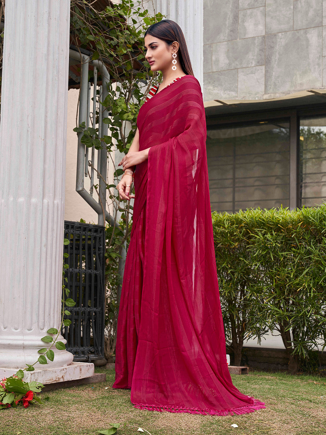 Tikhi Imli Striped Satin Ready to Wear Saree | Swadesiicart