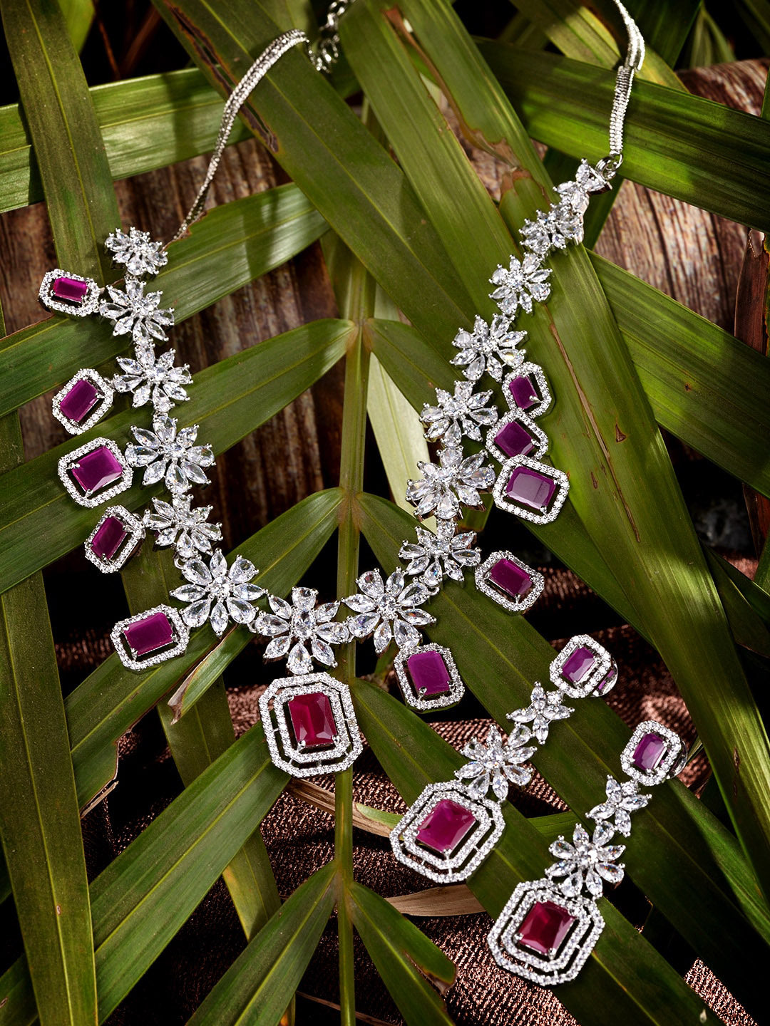 Saraf RS Jewellery Rhodium-Plated Pink AD studded Jewellery Set - Swadesiicart