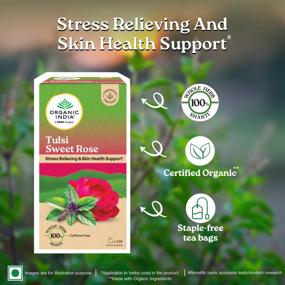 Organic India Tulsi Sweet Rose 25 Tea Bags - Swadesiicart