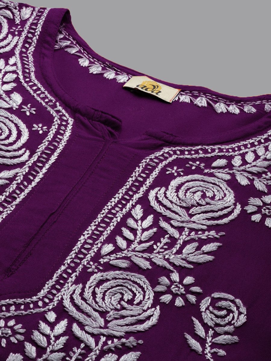 ADA Women Ethnic Motifs Embroidered Flared Sleeves Mirror Work Kurta