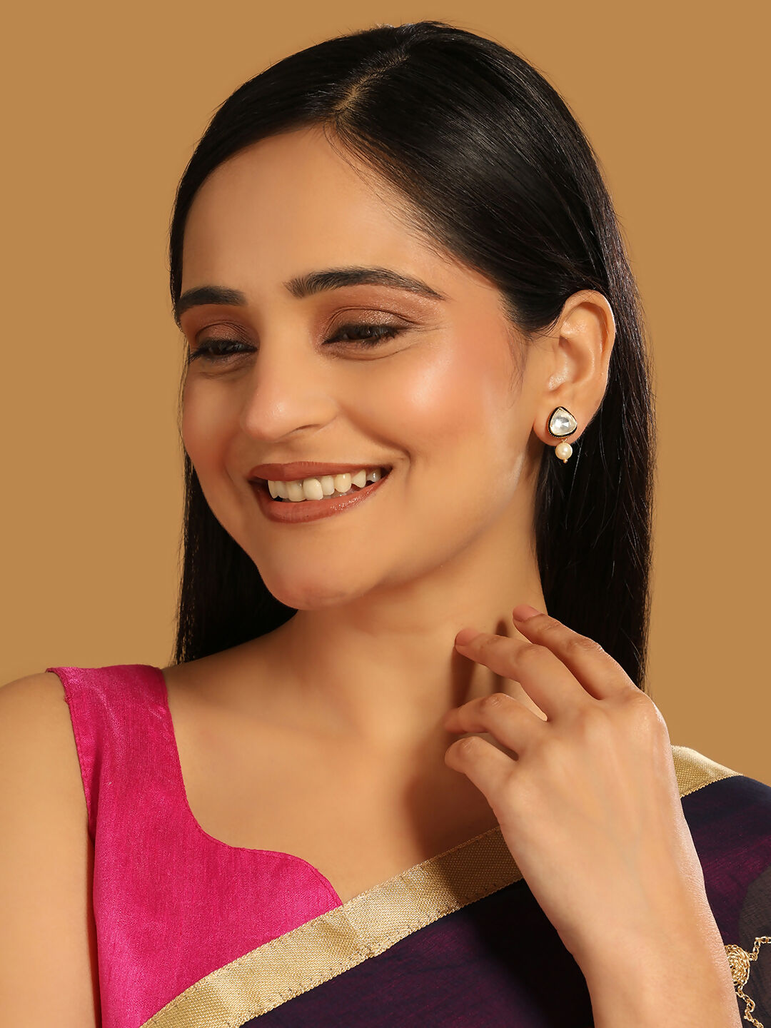 Nuyug 22K Gold Plated Kundan Stone Ethnic Mini Pearl Drop Studs | Swadesiicart