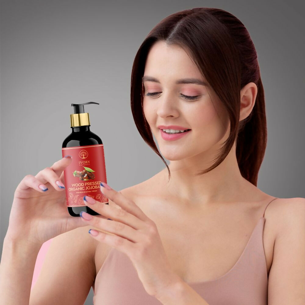 Ivory Natural Wood Pressed Organic Jojoba Oil Premium & Extra Virgin For Smooth Dry Skin, Avoid Flakiness, & Improve Skin Elasticity | Swadesiicart
