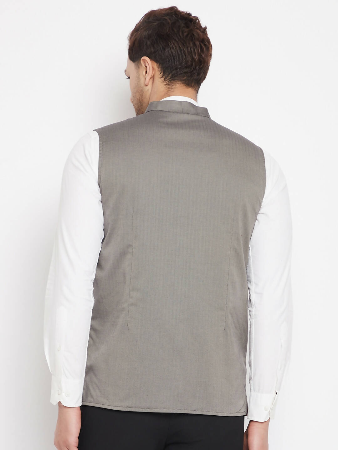 Even Apparels Grey Polyester Men's Nehru Jacket-Contrast Lining-Inbuilt Pocket Square | Swadesiicart