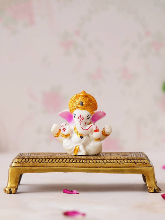 eCraftIndia Beige Lotus Flowers Engraved Pooja Chowki | Swadesiicart