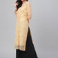 ADA Women Beige Chikankari Hand Embroidered Straight Sustainable Handloom Kurta With Slip | Swadesiicart