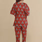 Breathables Women’S Loungewear Kaftan Cotton Red Geometric Print Co-Ord Set