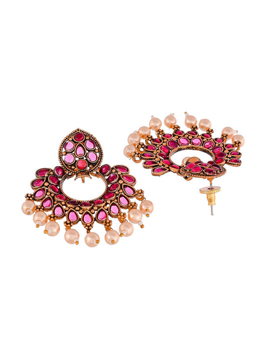 Shoshaa Magenta Gold-Polished Contemporary Drop Earrings | Swadesiicart