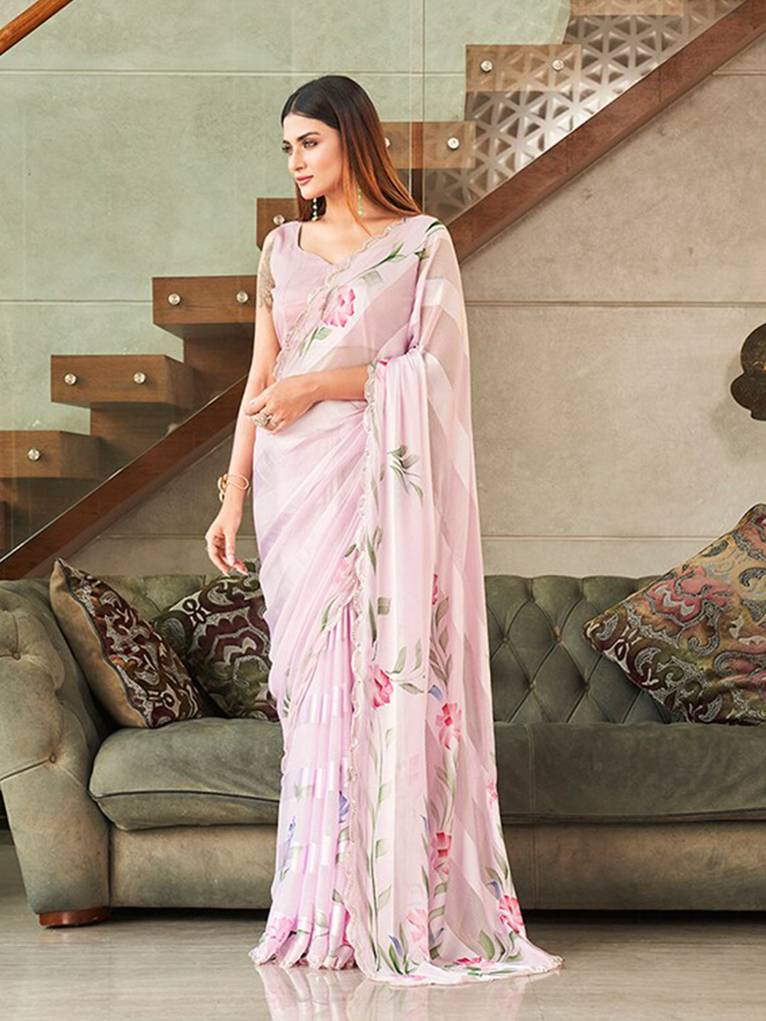 Tikhi Imli Floral Printed Sequinned Saree | Swadesiicart