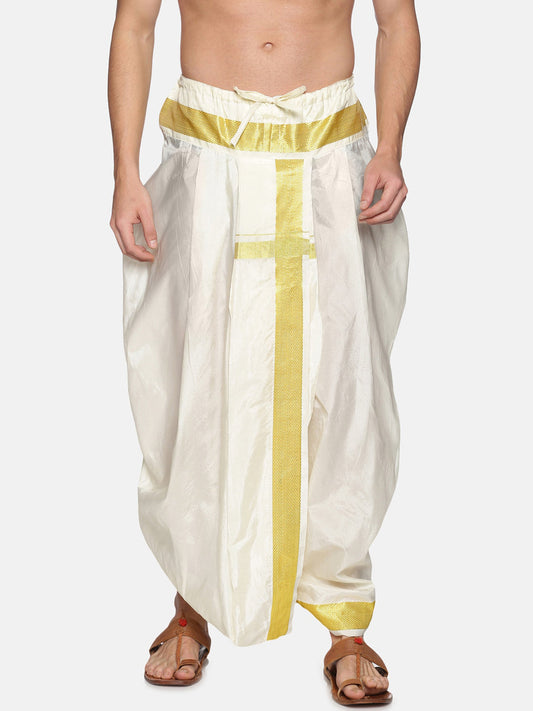 Sethukrishna Men Cream-Coloured Solid Readymade Dhoti Pants | Swadesiicart