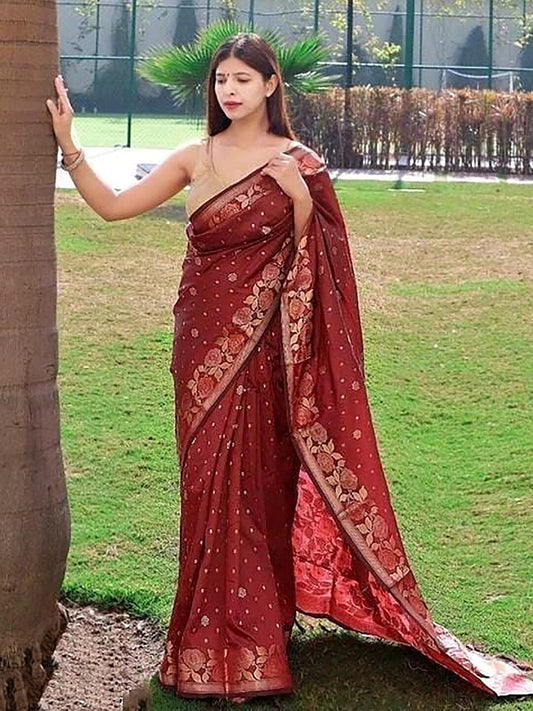 Kalini Floral Woven Design Zari Banarasi Saree | Swadesiicart