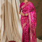 Sangria Pink & Gold-Toned Floral Woven Design Zari Banarasi Saree | Swadesiicart