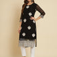 HERE&NOW Black & White Ethnic Motifs Chikankari Embroidered Georgette Kurta | Swadesiicart