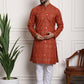 Sojanya Men Orange Printed Cotton Linen Kurta with Churidar | Swadesiicart