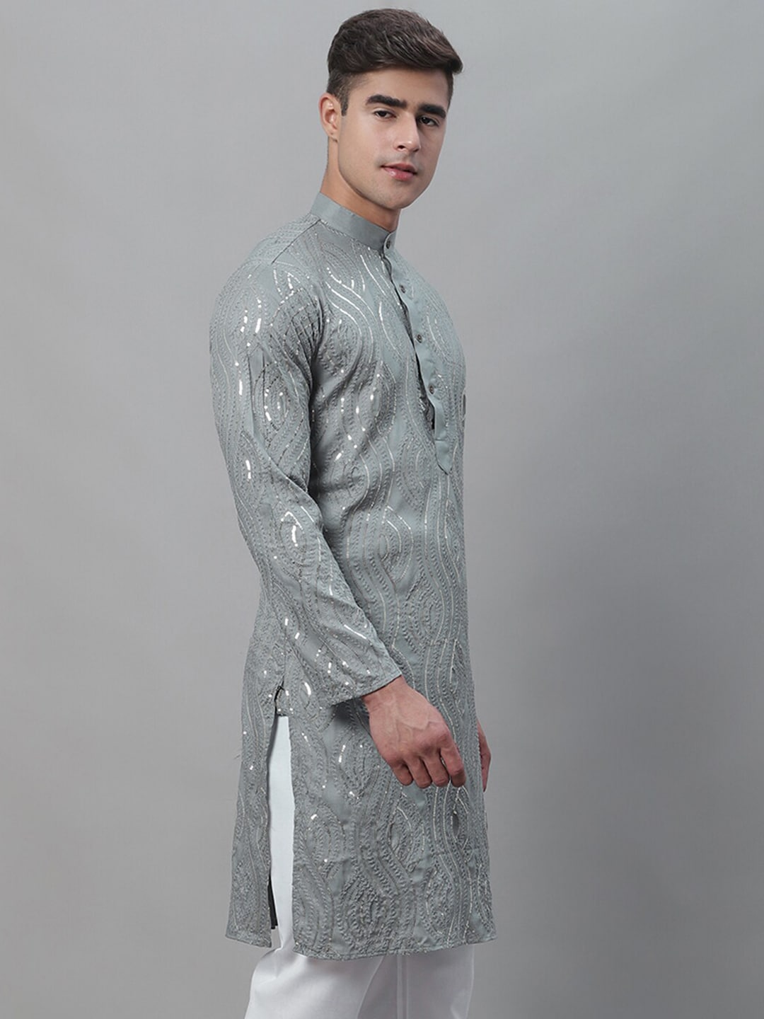 Sojanya Ethnic Motif Embroidered Sequined Work Pure Cotton Kurta | Swadesiicart