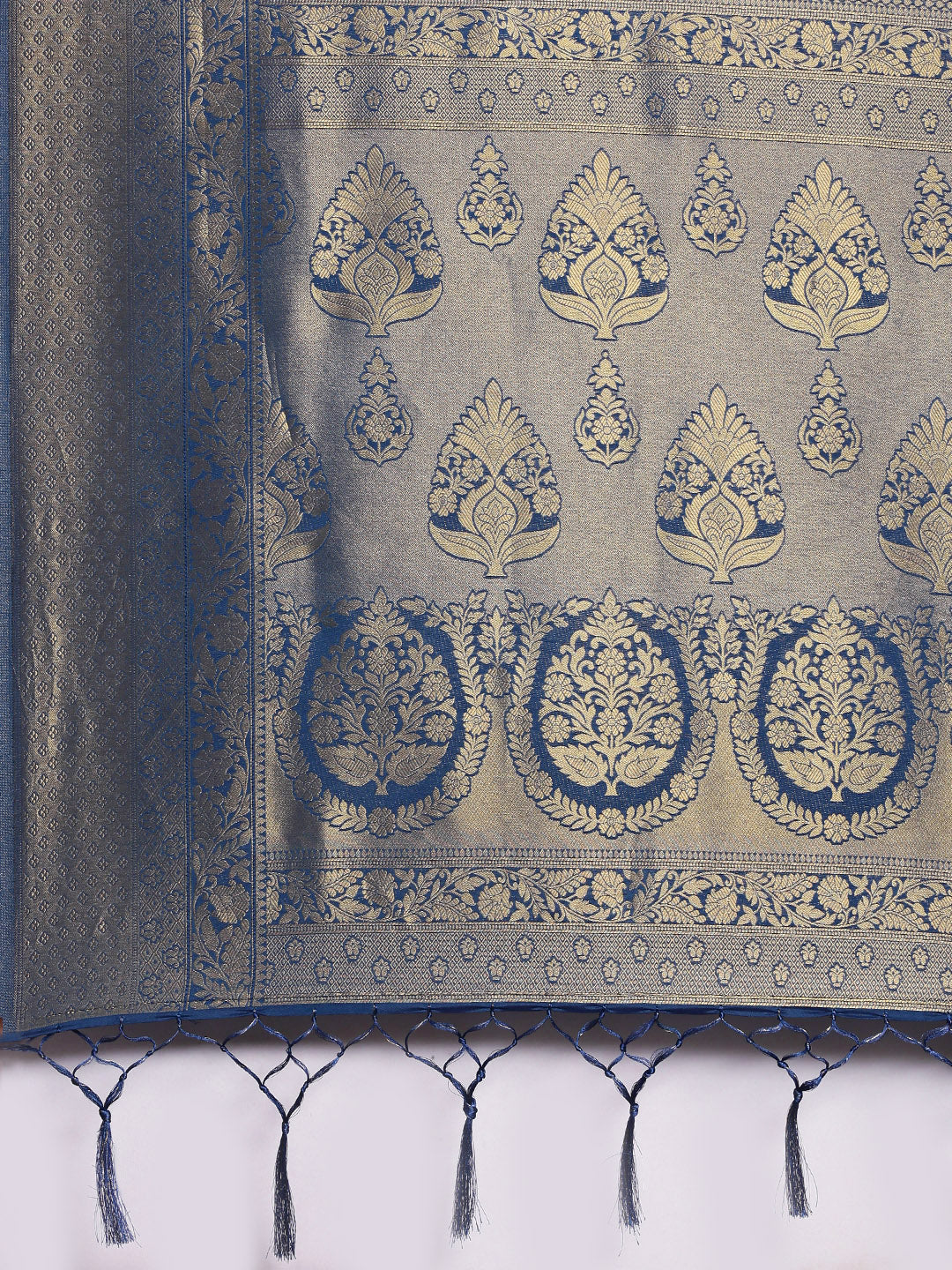 Saree Mall Navy Blue Ethnic Motifs Zari Silk Blend Banarasi Saree | Swadesiicart