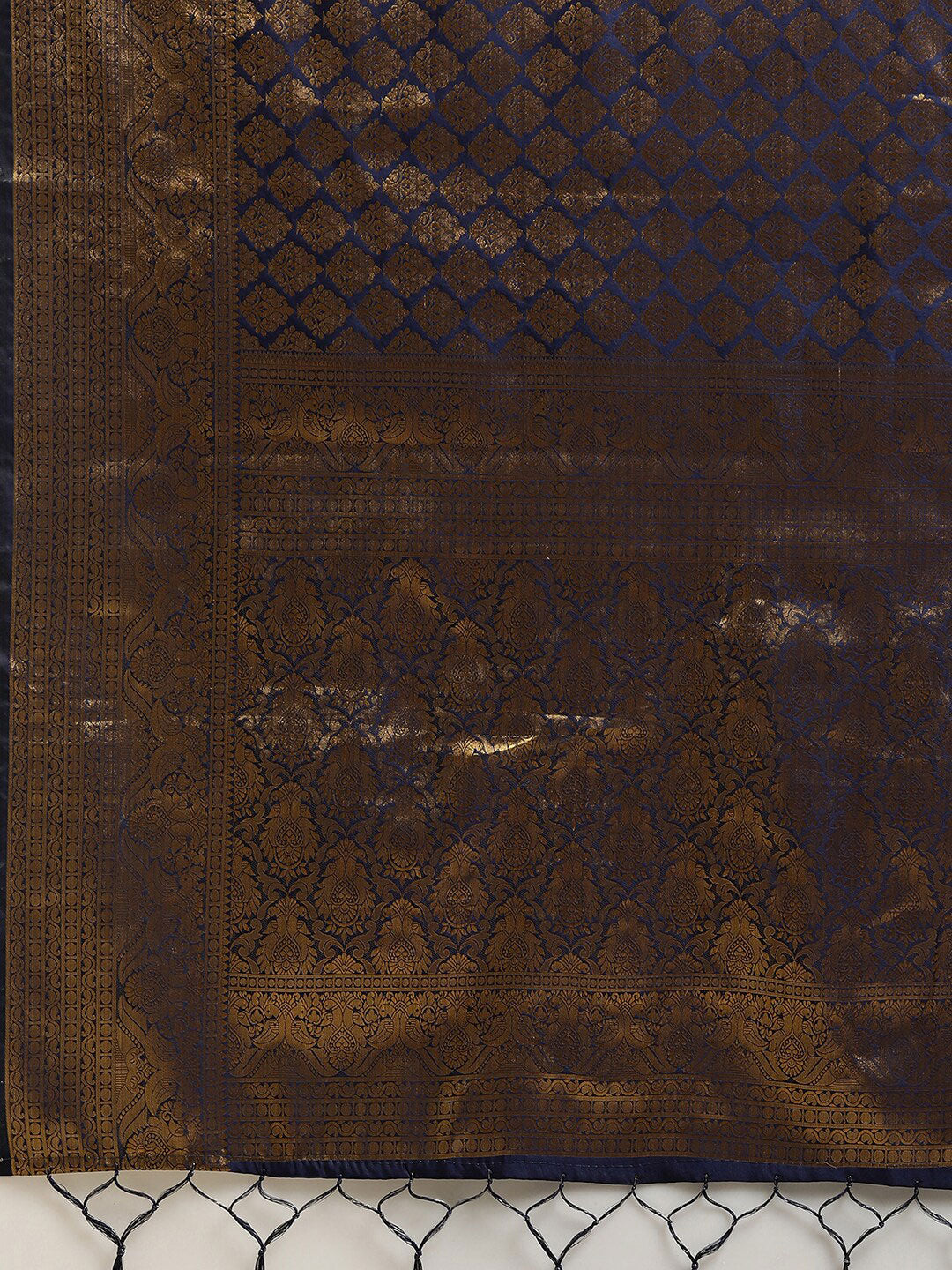 Saree Mall Navy Blue & Gold-Toned Ethnic Motifs Zari Silk Blend Banarasi Saree | Swadesiicart