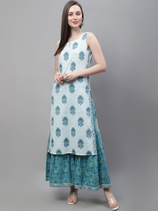 Kalini Ethnic Motifs Printed Regular Pure Cotton Kurta with Sharara | Swadesiicart