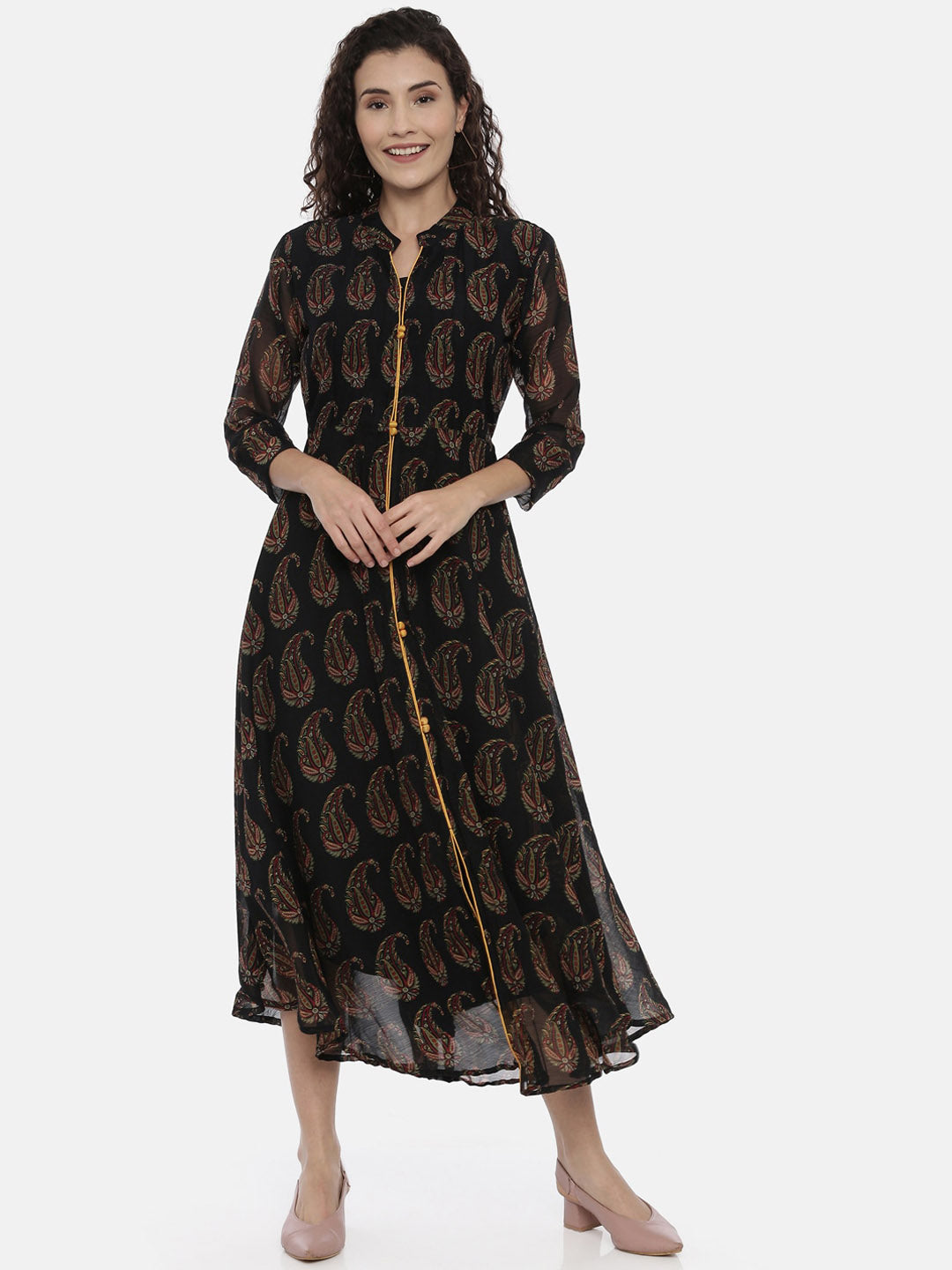 Souchii Women Black Printed A-Line Dress - SOUCHII