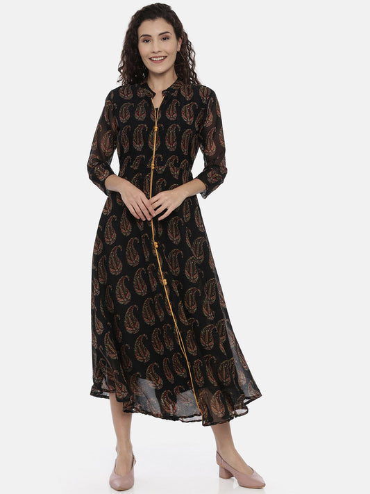 Souchii Women Black Printed A-Line Dress - SOUCHII