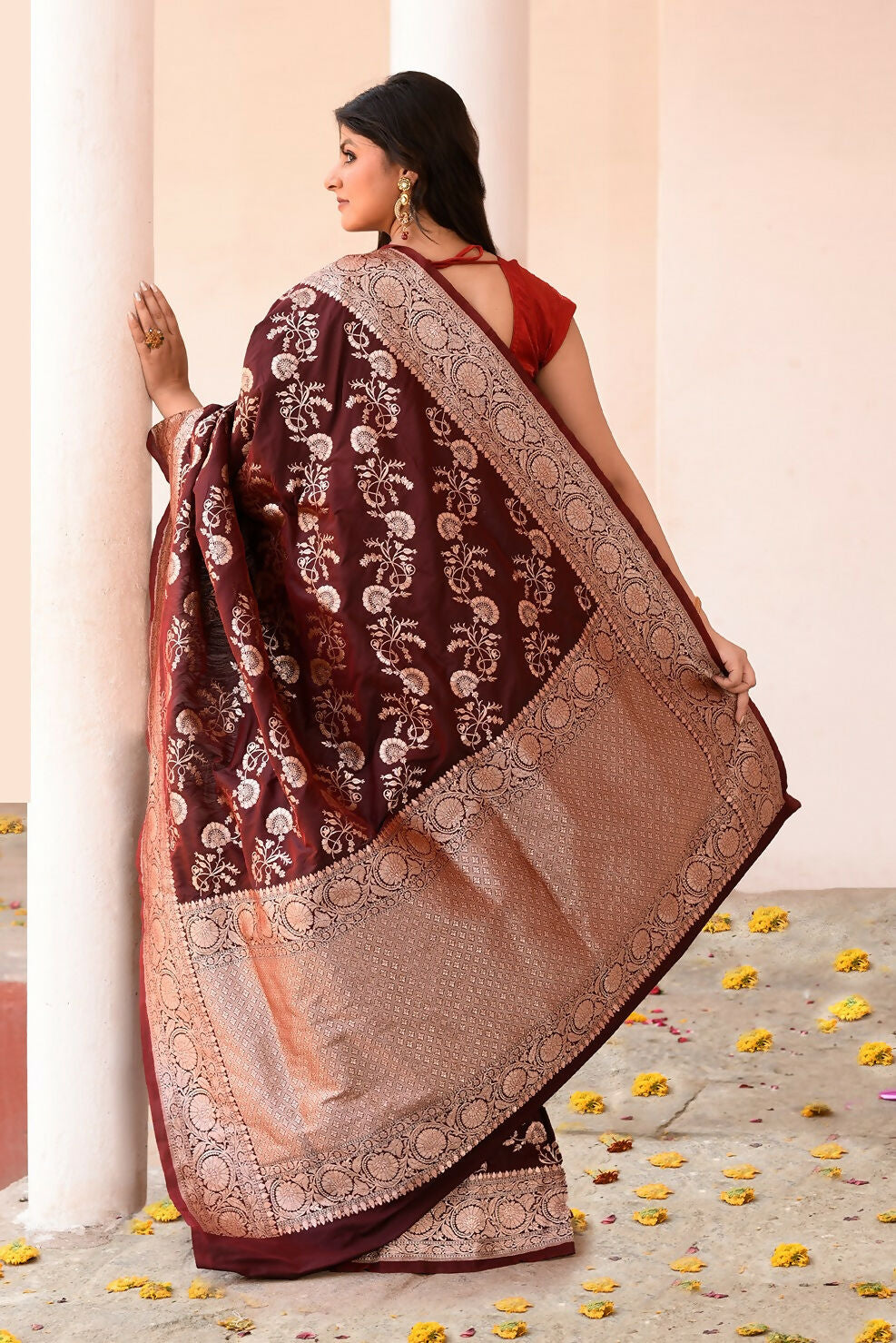 Joban Fashion Coco Brown Banarasi Soft Pure Handloom Banarasi Silk Saree | Swadesiicart