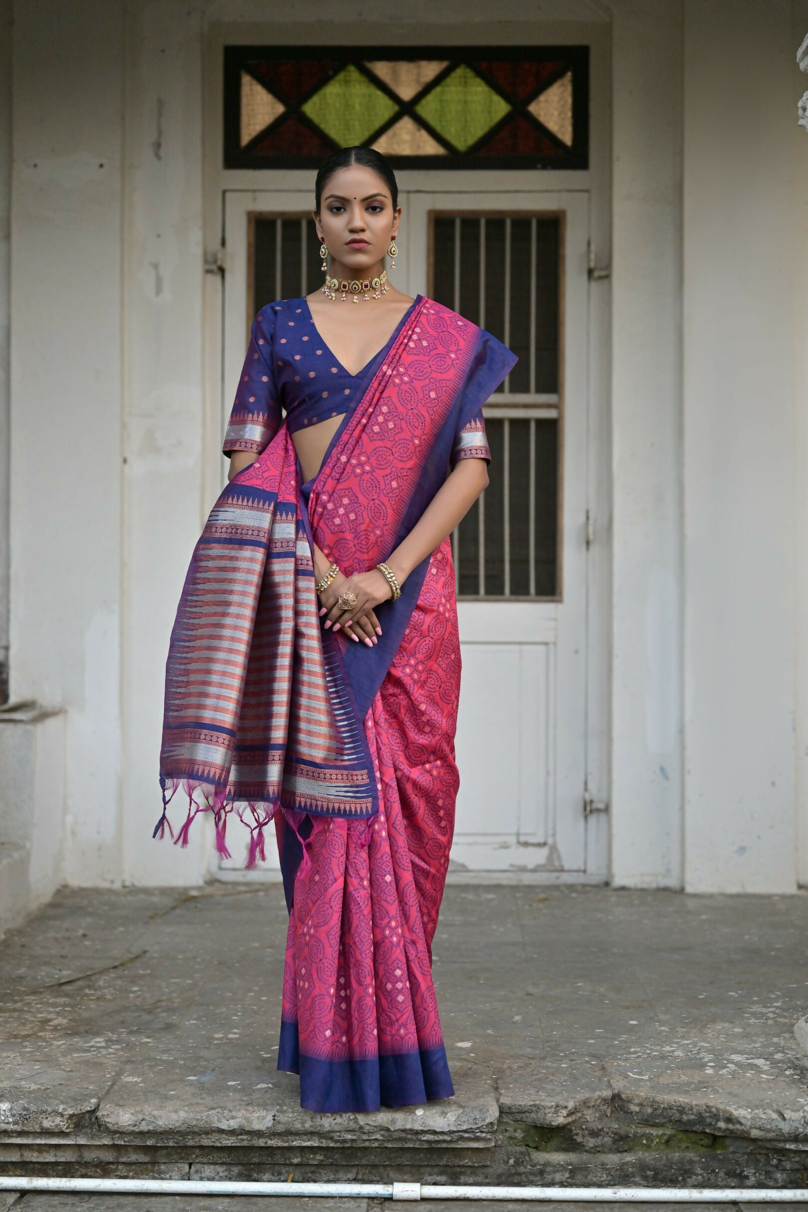 Vishnu Weaves Women's Rani Raw Silk Saree with Blouse - Swadesiicart