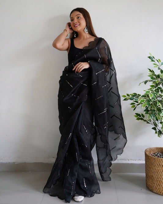 Vamsee Vika 9Mm Black Organza Saree - Swadesiicart