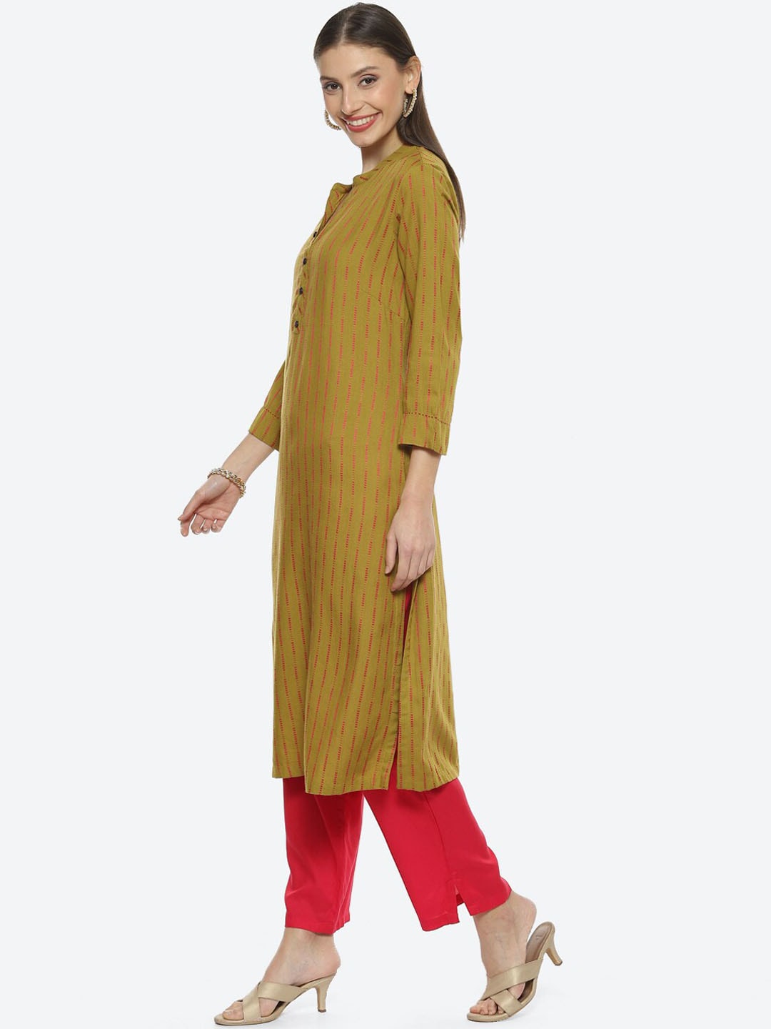 Biba Women Striped A-Line Kurta - Swadesiicart