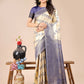 Astita Aura Silk Cream Navy Blue Banarasi Silk Saree | Swadesiicart