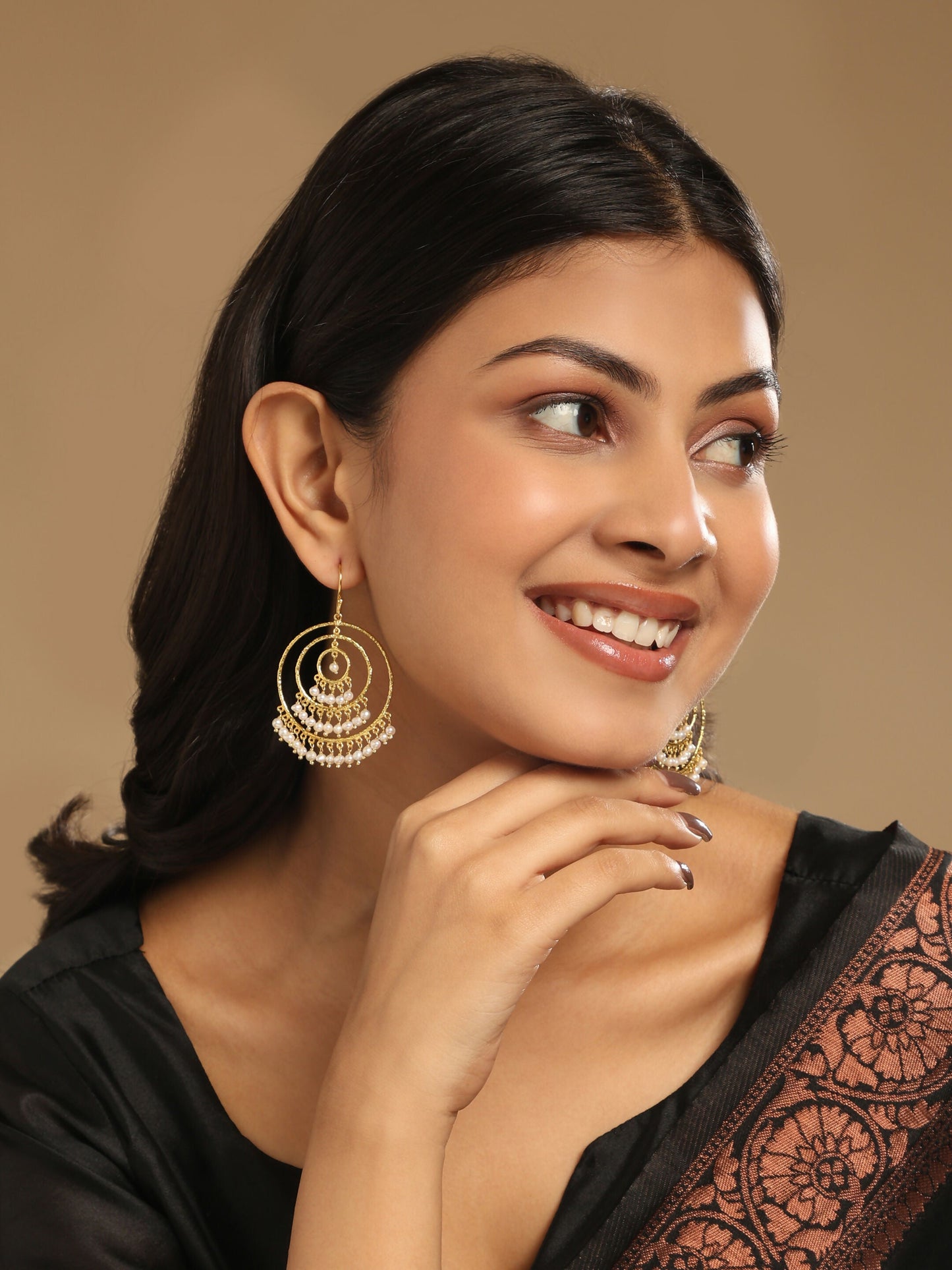 Nuyug 18k Triple Pearl Hoop Anti Tarnish Earrings | Swadesiicart