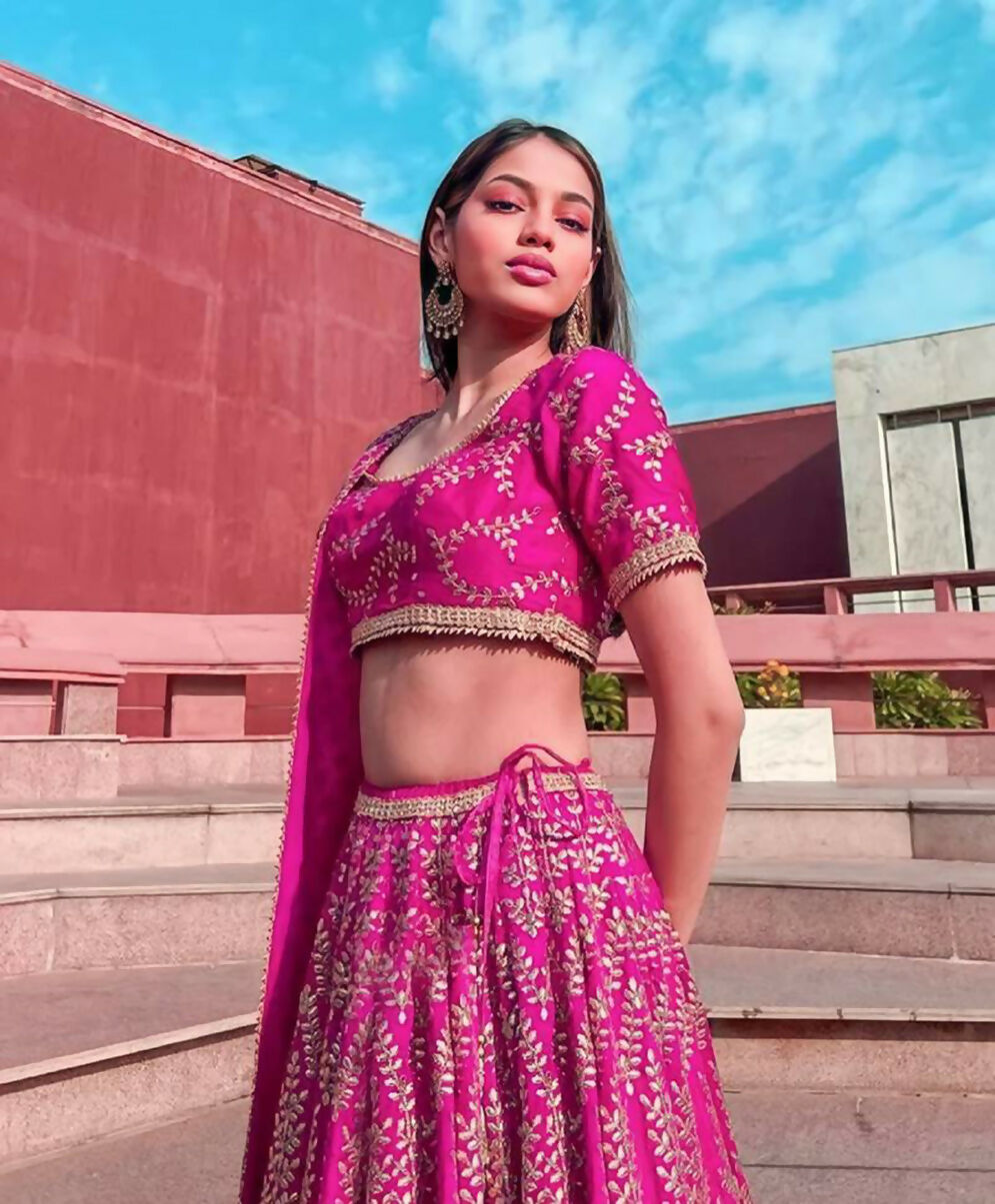 Jyoti Fashion Glamorous Rani Pink Chapat Zari and Dori Embroidered Malai Satin Silk Lehenga Choli with Dupatta | Swadesiicart