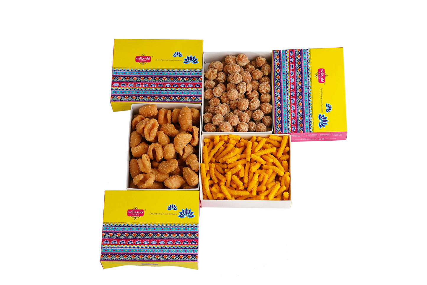 Vellanki Foods Andhra Sweets Combo (250 gm Each) - Venna Vundalu, Gavvalu, Bellam Kommulu - Swadesiicart
