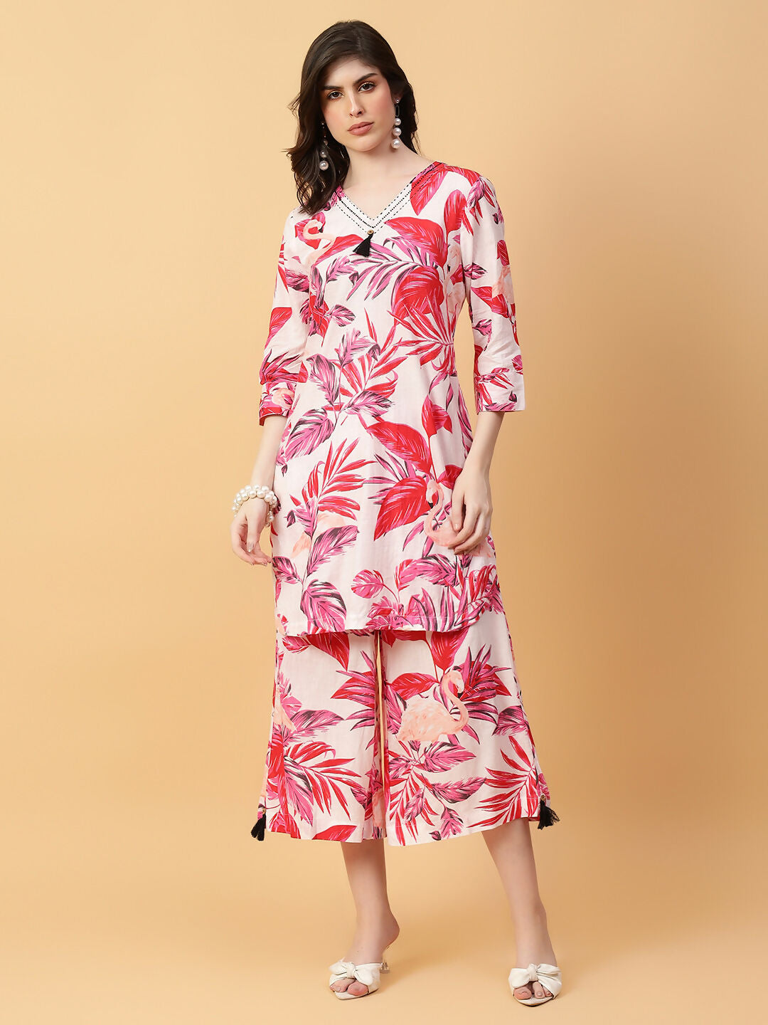 Joban Fashion Red Cotton Printed & Hand Work Co-ord Set - Swadesiicart