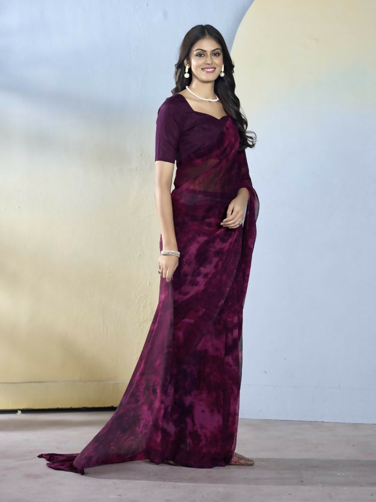 Wine Georgette Designer Printed Ready to Wear Saree - Samyana | Swadesiicart