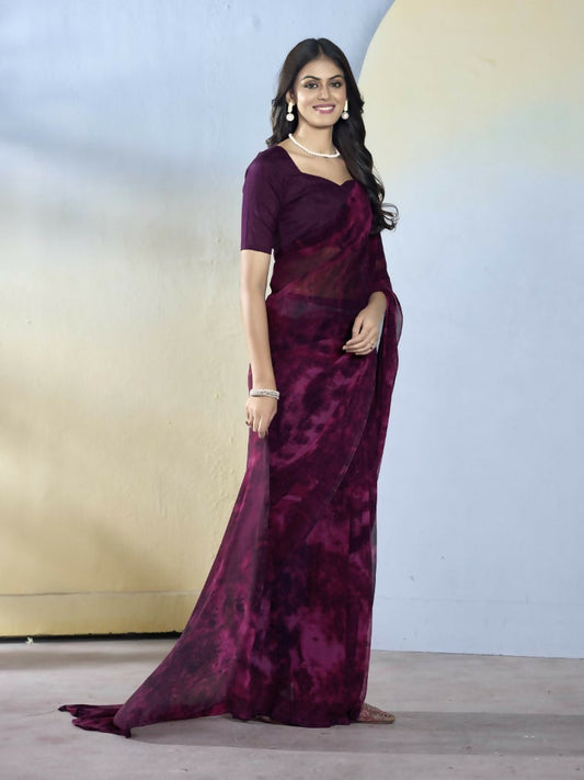 Wine Georgette Designer Printed Ready to Wear Saree - Samyana | Swadesiicart