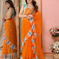 Partywear Designer Orange Net Fancy Saree - Dyuti | Swadesiicart