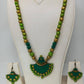 Terracotta Green Long Necklace Set with Matching Earrings