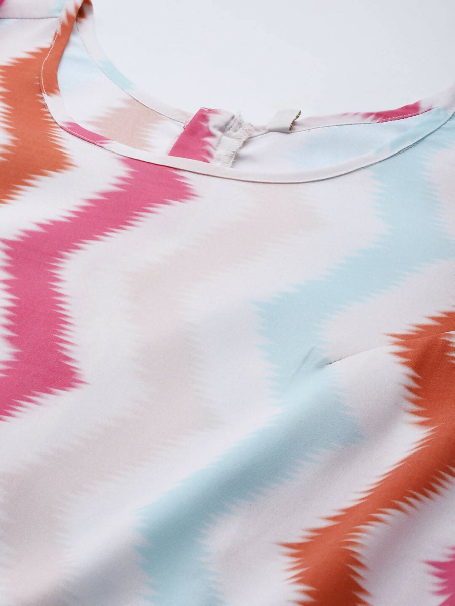 Ahalyaa White & Pink Zig Zag Striped Basic Jumpsuit - Swadesiicart