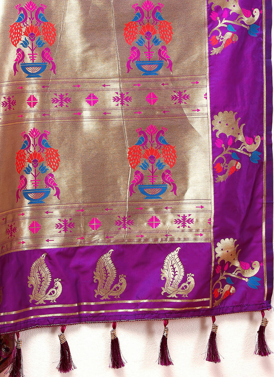 Lorenvalley Fashion Wine Soft Paithani Silk Woven Design Copper Zari Meenakari Weaving Saree - Swadesiicart