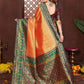 Aastha Fashion Orange Tissue Silk Weaving Saree