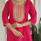 The52 Rani Gorgeous Embroidered Chanderi Silk Fabric Straight Kurta Pant with Dupatta Set - Swadesiicart