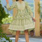 Juniper Women's Green Rayon Floral Printed Short Tiered Dress | Swadesiicart