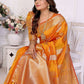 Aastha Fashion Yellow Soft Organza Silk Weaving Saree
