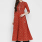 NOZ2TOZ Women's Embroidered & Printed Anarkali Cotton Red Kurta - Noz2Toz
