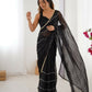 Black Sitara Chiffon Designer Beads Moti,Val Sequence Work Saree - Noorie