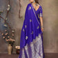 Joban Fashion Royal Blue Floral Motifs Banarasi Silk Sarees | Swadesiicart