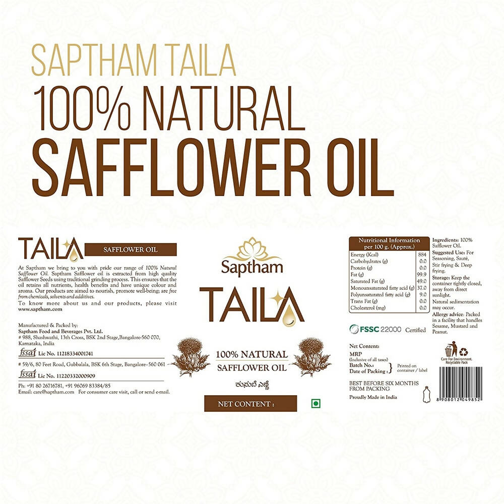 Saptham Taila 100% Wood Pressed Safflower Oil - Swadesiicart